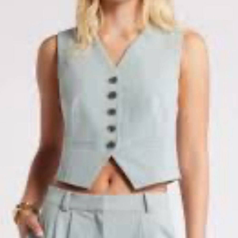 Open Edit Structured Vest Seafoam green 5 Button Women L Office Career Workwear - Picture 1 of 11